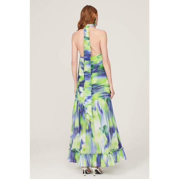ONE33 SOCIAL Green Blue Watercolor Abstract Halter Neck Tie Dye Dress Gown SZ 4 - Picture 4 of 16